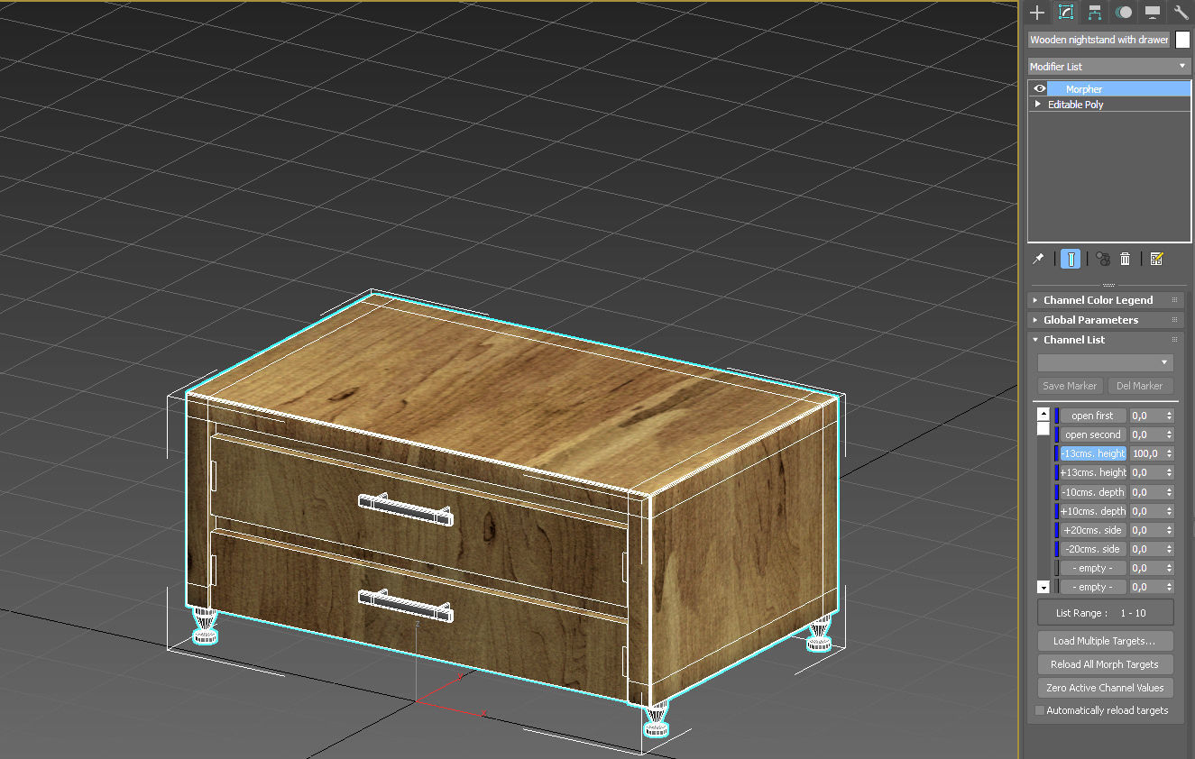 Wooden nightstand with drawers 3D model_20