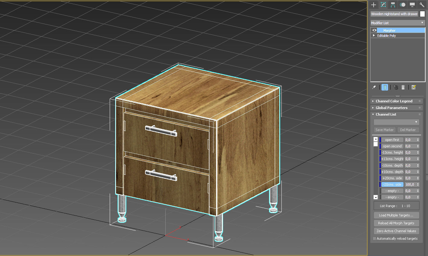 Wooden nightstand with drawers 3D model_25