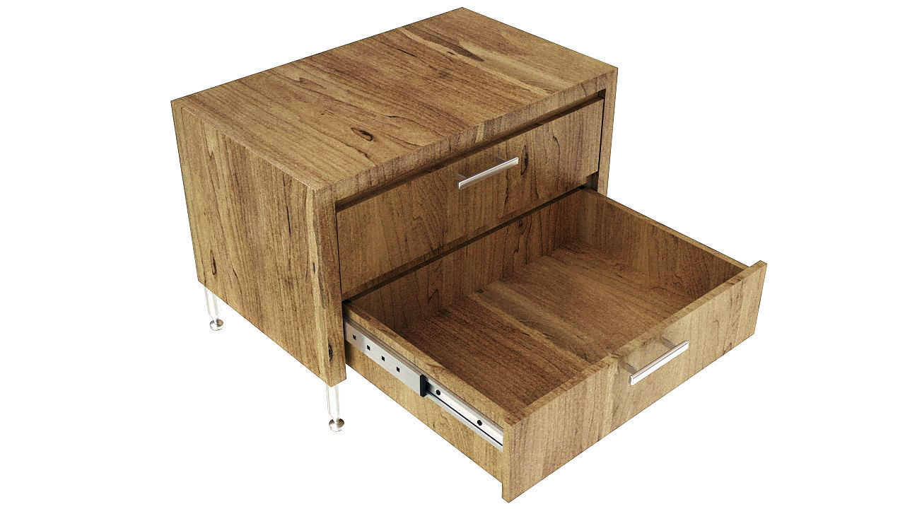 Wooden nightstand with drawers 3D model_5