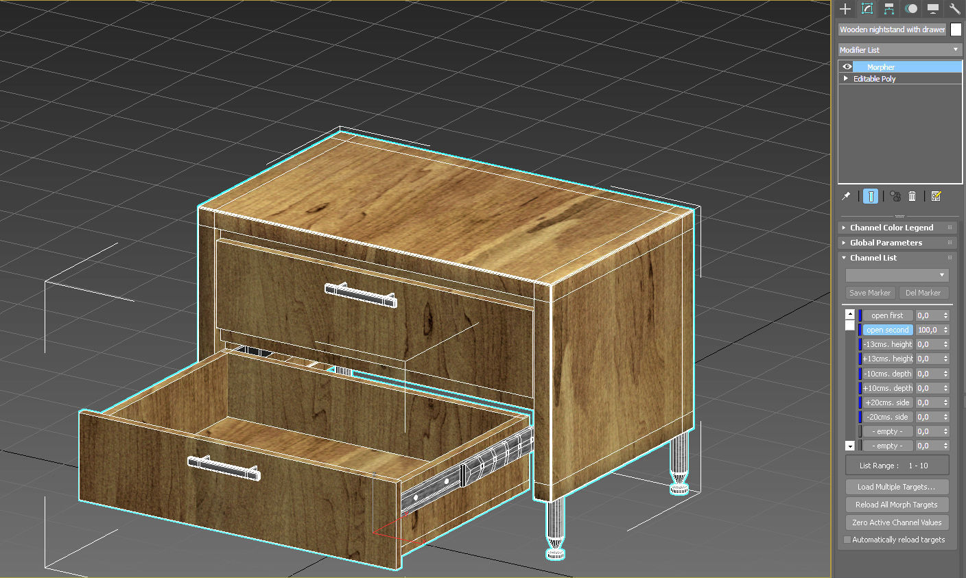 Wooden nightstand with drawers 3D model_19