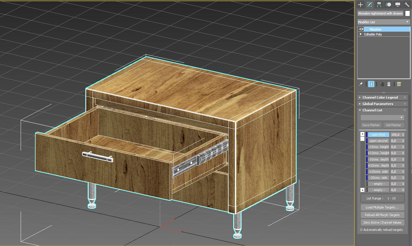 Wooden nightstand with drawers 3D model_18