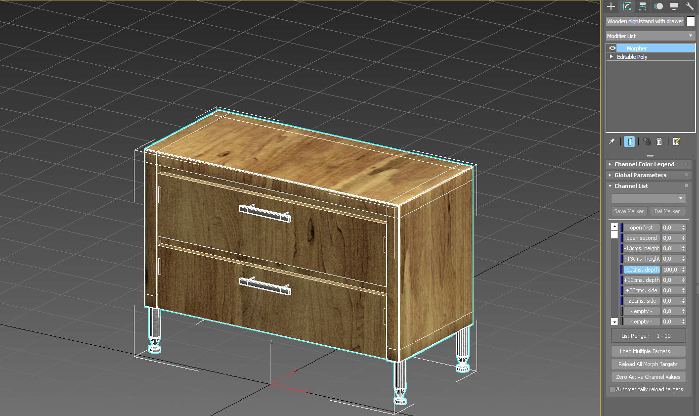 Wooden nightstand with drawers 3D model_22