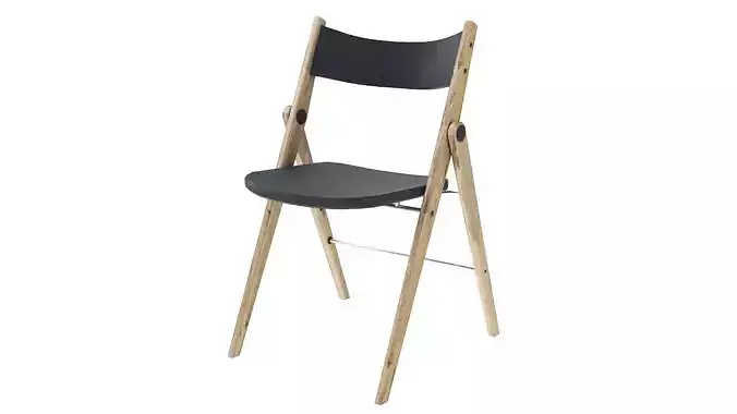 Wooden armless folding chair 3D model