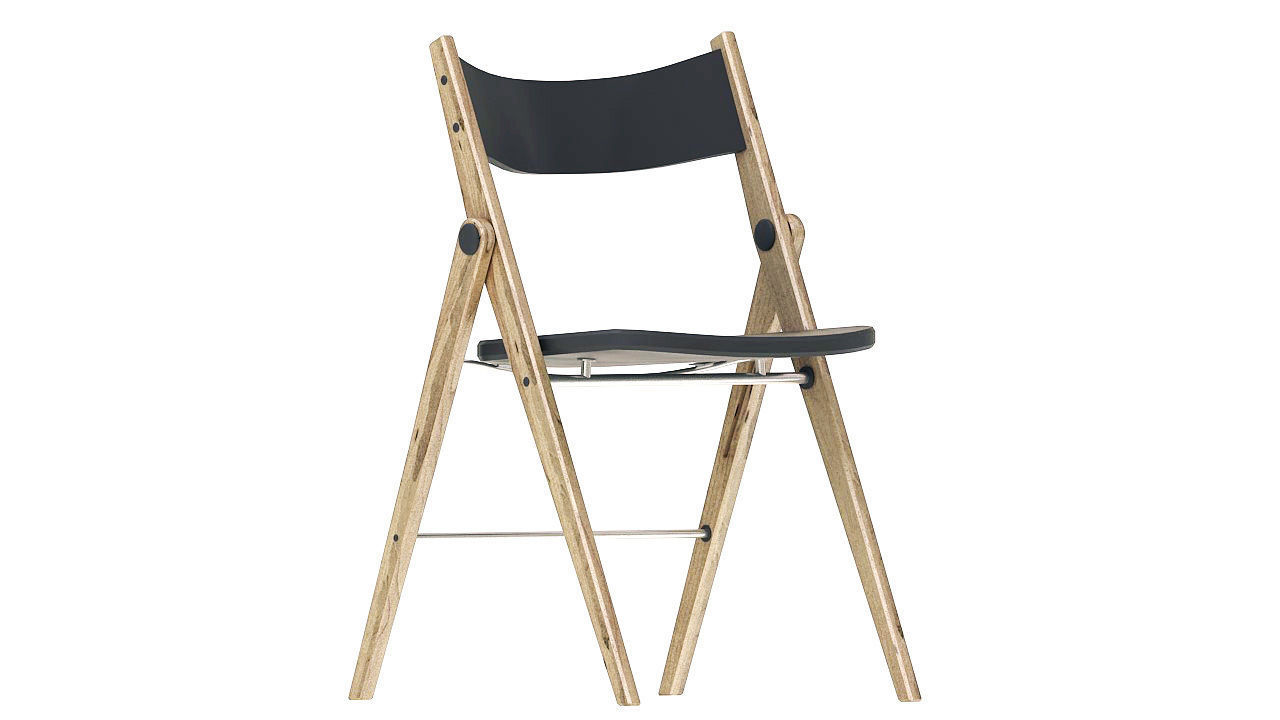 Wooden armless folding chair 3D model_3
