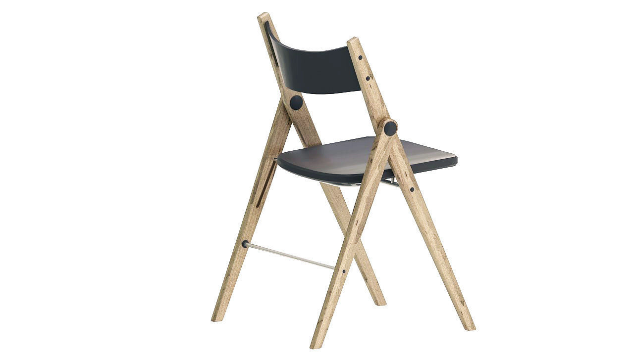 Wooden armless folding chair 3D model_5