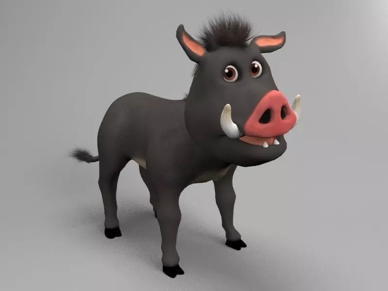 Wild cartoon hog Low-poly 3D model_0