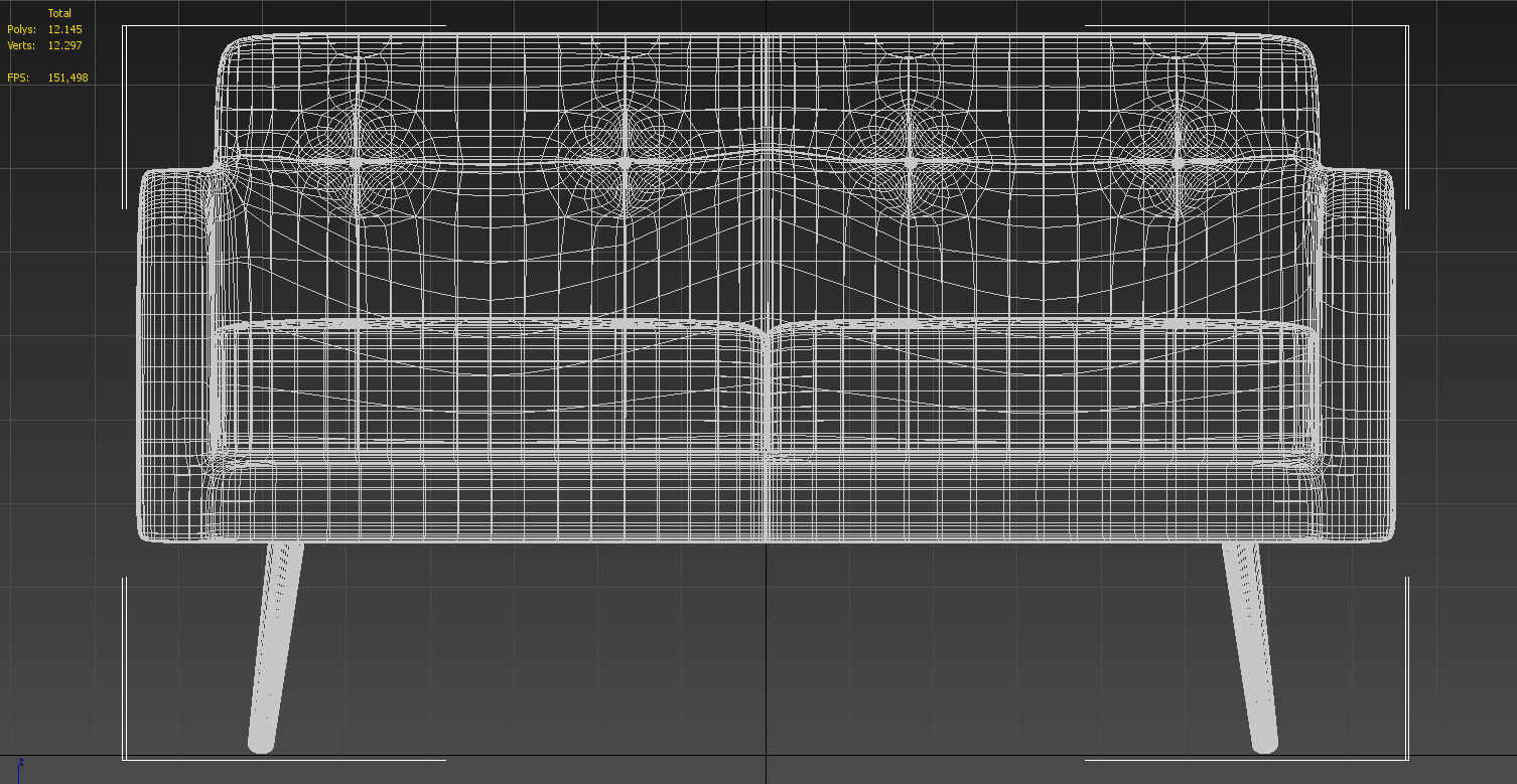 Two seater padded sofa 3D model_14