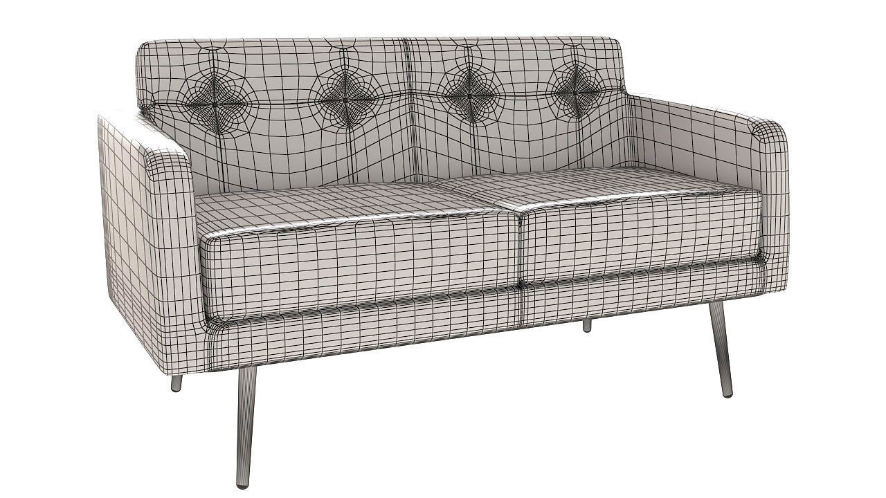 Two seater padded sofa 3D model_9