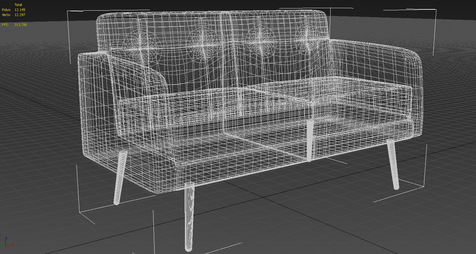 Two seater padded sofa 3D model_12