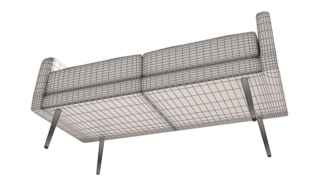 Two seater padded sofa 3D model_10