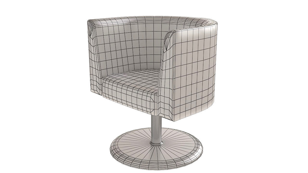 White fabric rotating armchair 3D model_10
