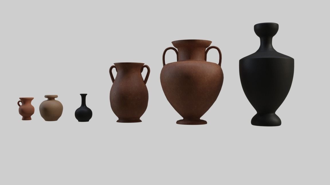 Greek vases collection - 3 Aryballos and 3 Amphoras 3D model_4