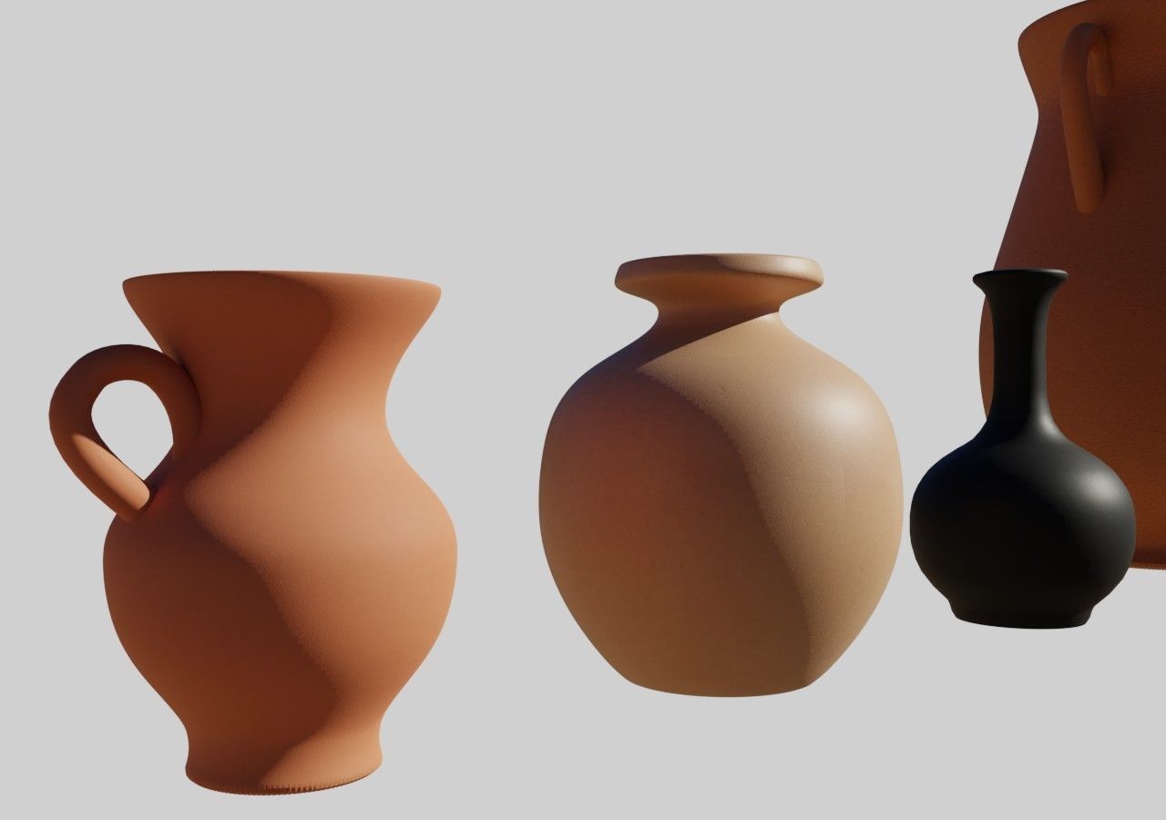 Greek vases collection - 3 Aryballos and 3 Amphoras 3D model_2