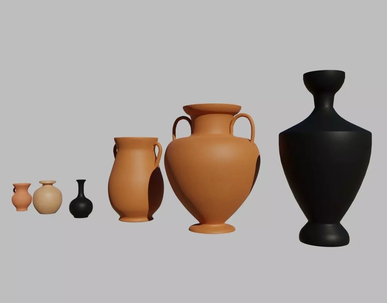 Greek vases collection - 3 Aryballos and 3 Amphoras 3D model_0