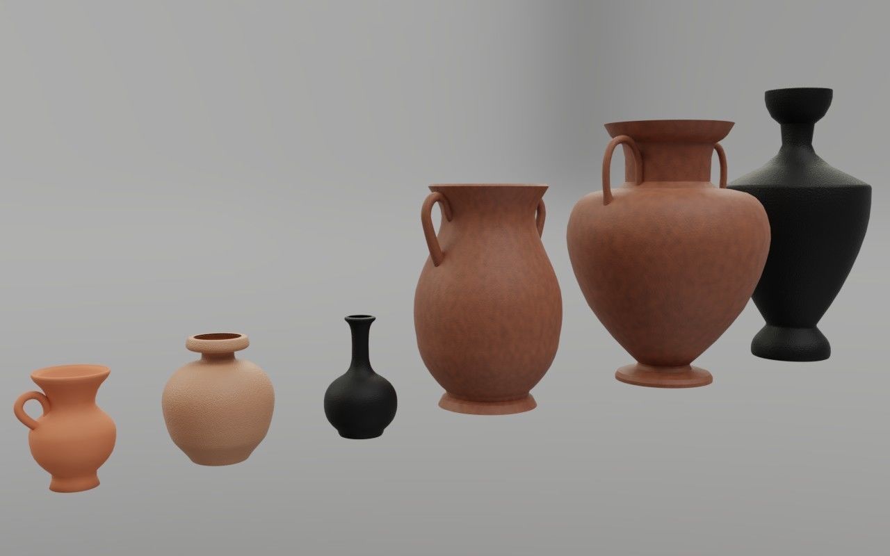 Greek vases collection - 3 Aryballos and 3 Amphoras 3D model_3