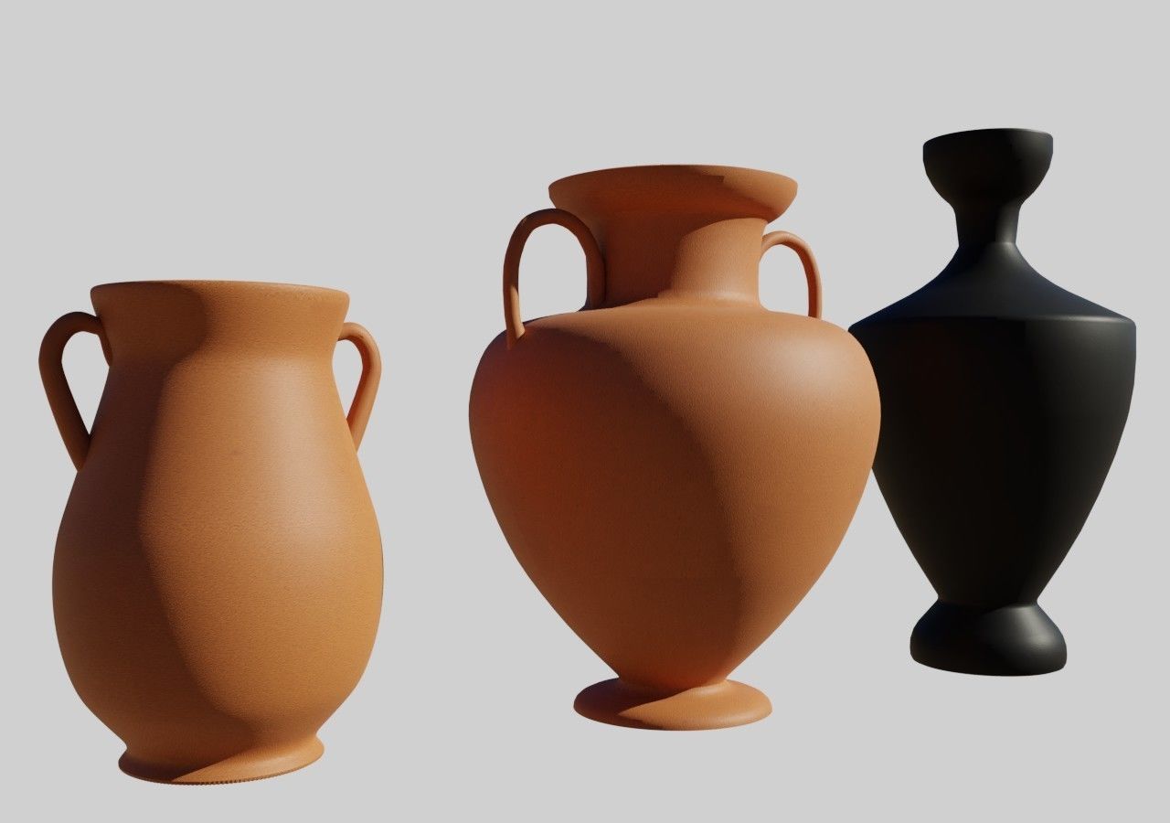 Greek vases collection - 3 Aryballos and 3 Amphoras 3D model_1
