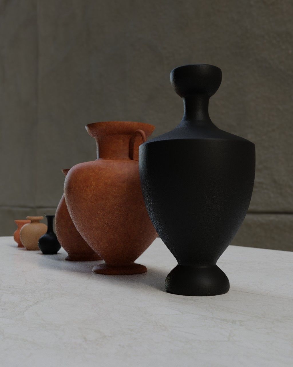 Greek vases collection - 3 Aryballos and 3 Amphoras 3D model_5