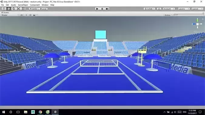 Stadium2017 tennis court on computer screen Low-poly 3D model