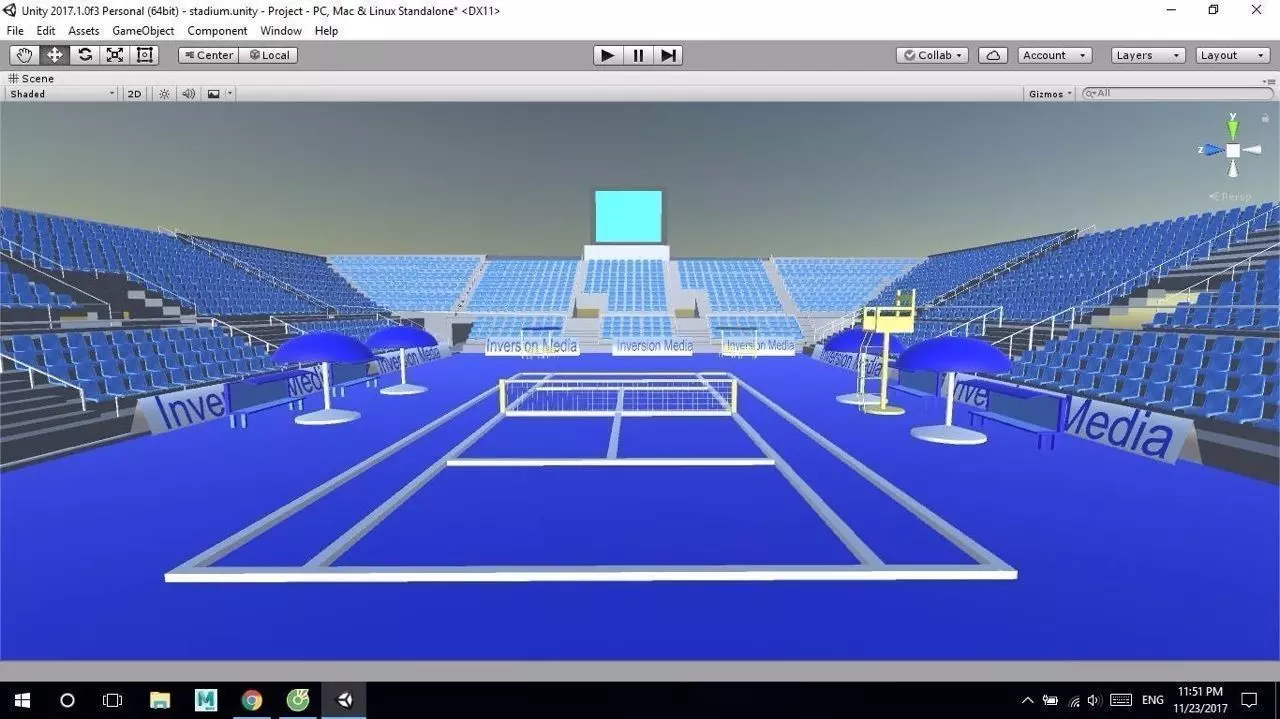 Stadium2017 tennis court on computer screen Low-poly 3D model