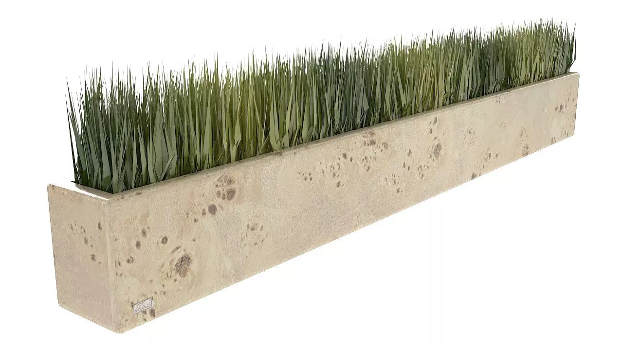 Artificial grass wooden pot 3D model_0