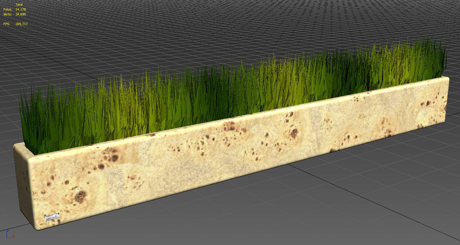 Artificial grass wooden pot 3D model_5