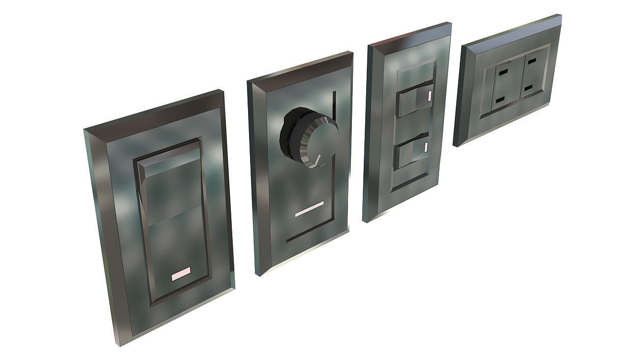 Four Light switches set 3D model_5