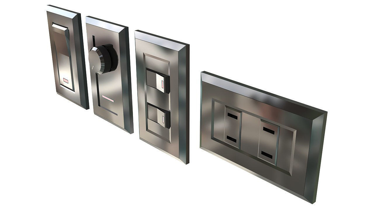Four Light switches set 3D model_3
