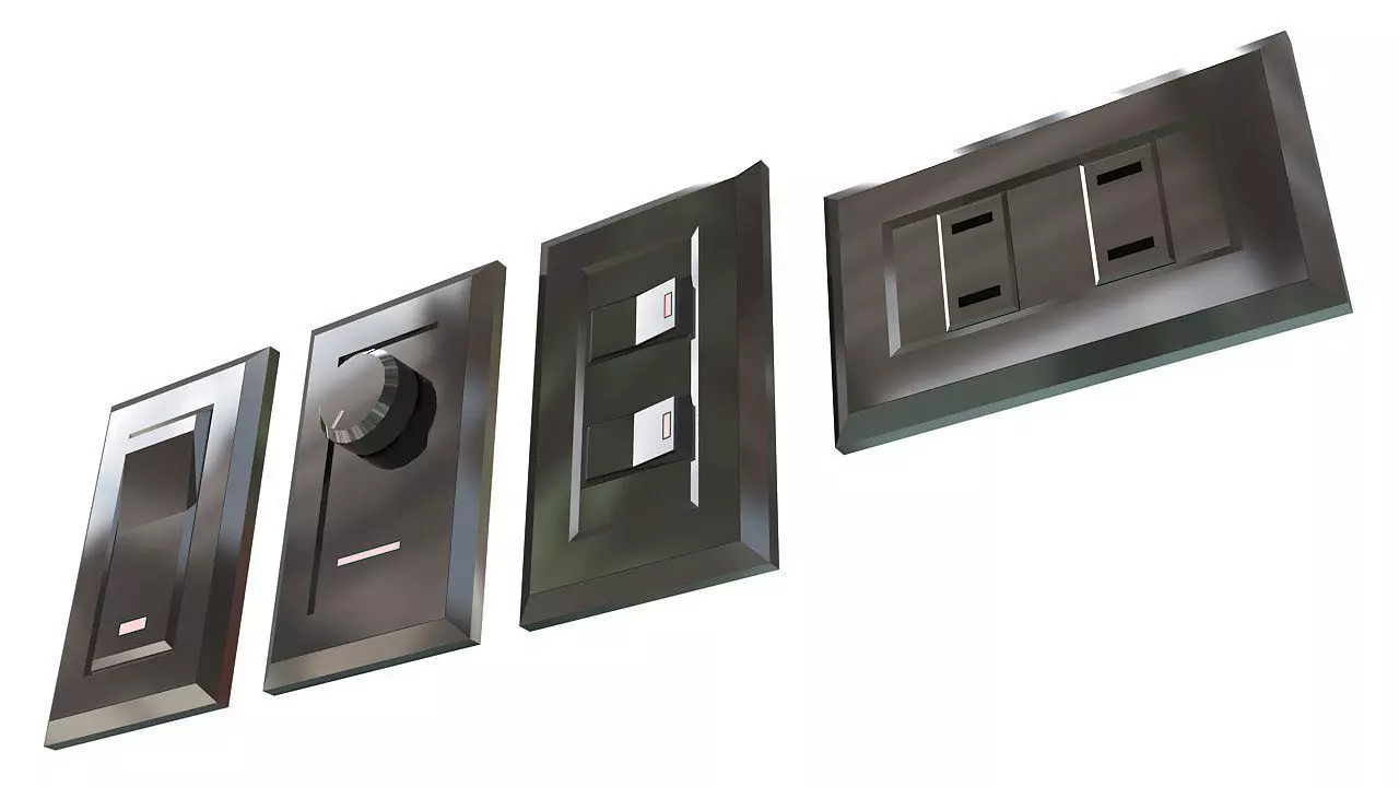 Four Light switches set 3D model_0