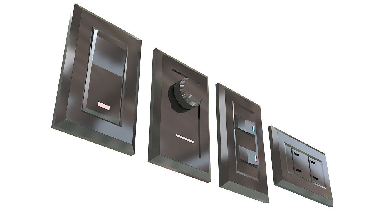 Four Light switches set 3D model_4