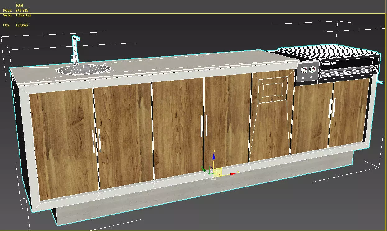 Outdoor bbq grill island 3D model_0