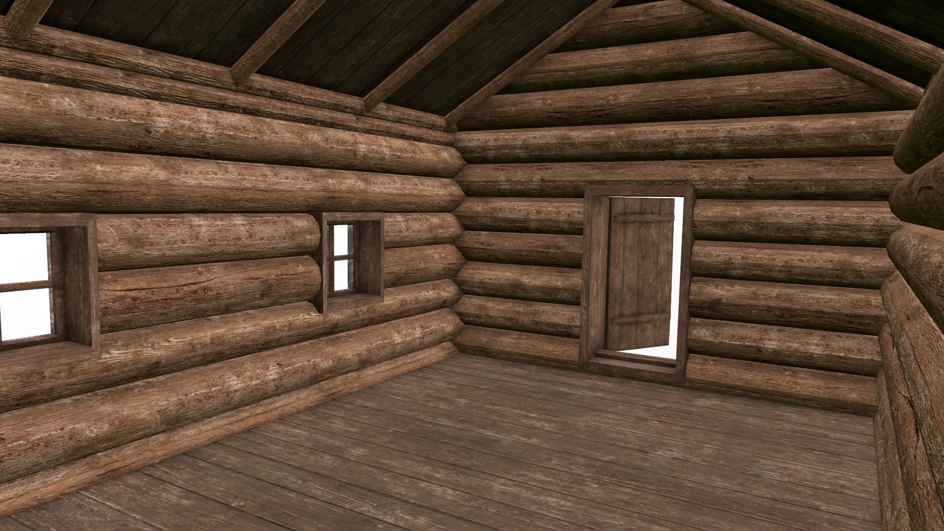 Wooden house Low-poly 3D model_5