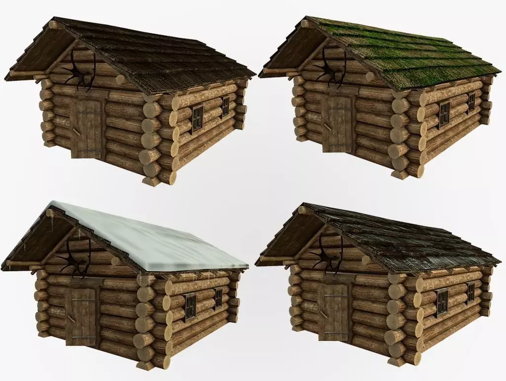 Wooden house Low-poly 3D model_0