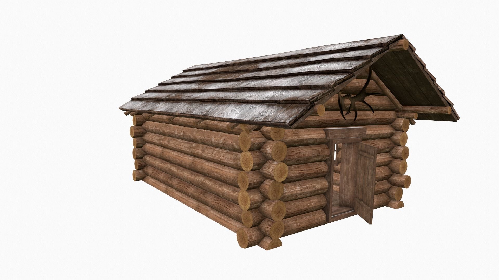 Wooden house Low-poly 3D model_2