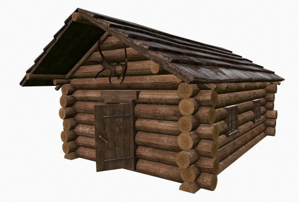 Wooden house Low-poly 3D model_1