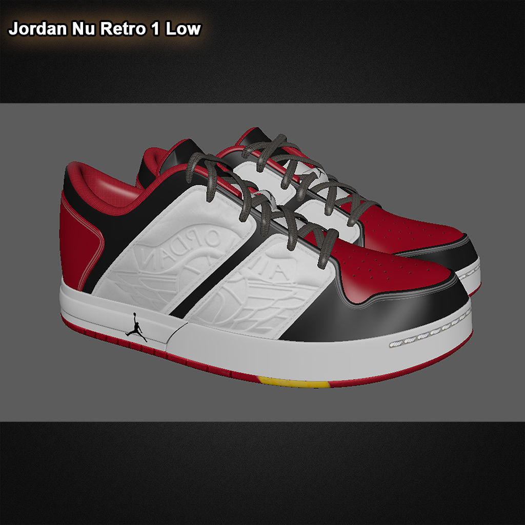  Jordan Nu Retro 1 Low RED BLACK  3D model_1