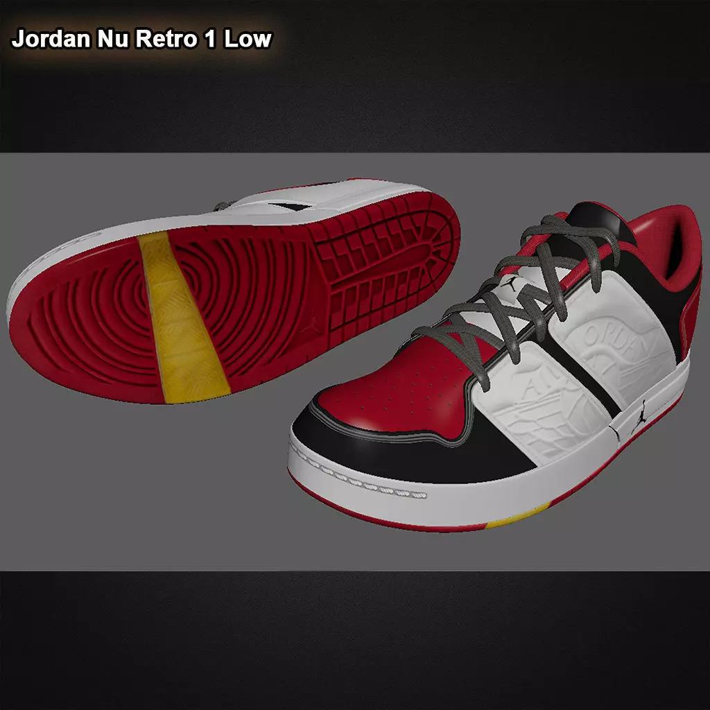  Jordan Nu Retro 1 Low RED BLACK  3D model_0