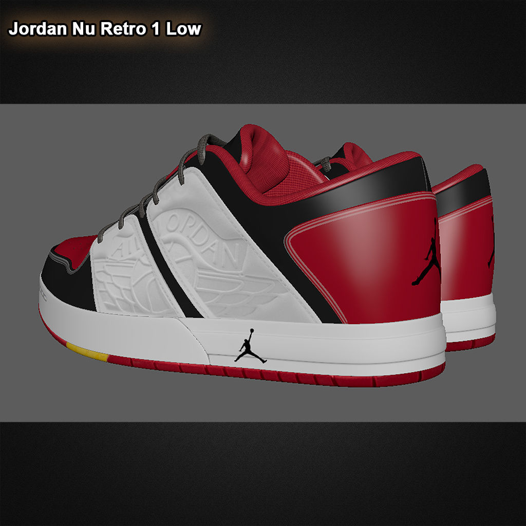  Jordan Nu Retro 1 Low RED BLACK  3D model_3
