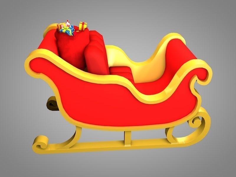 Santa sleigh Low-poly 3D model_1