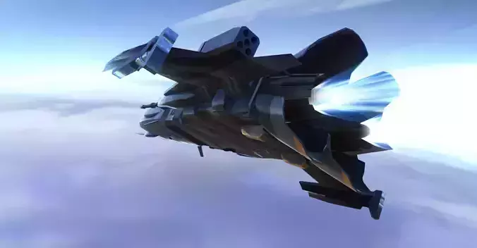 Military Sci-Fi Ship with Crashed Version Low-poly 3D model
