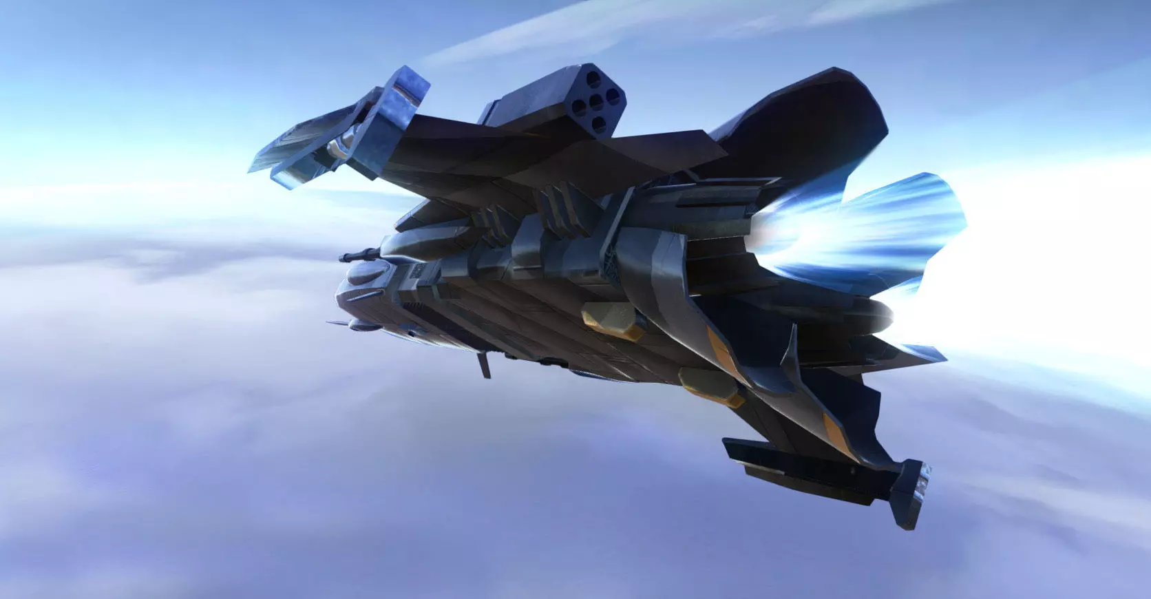 Military Sci-Fi Ship with Crashed Version Low-poly 3D model_0