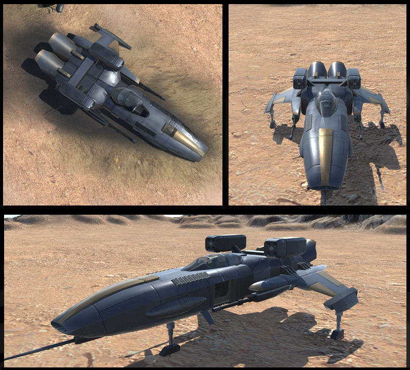 Military Sci-Fi Ship with Crashed Version Low-poly 3D model_2