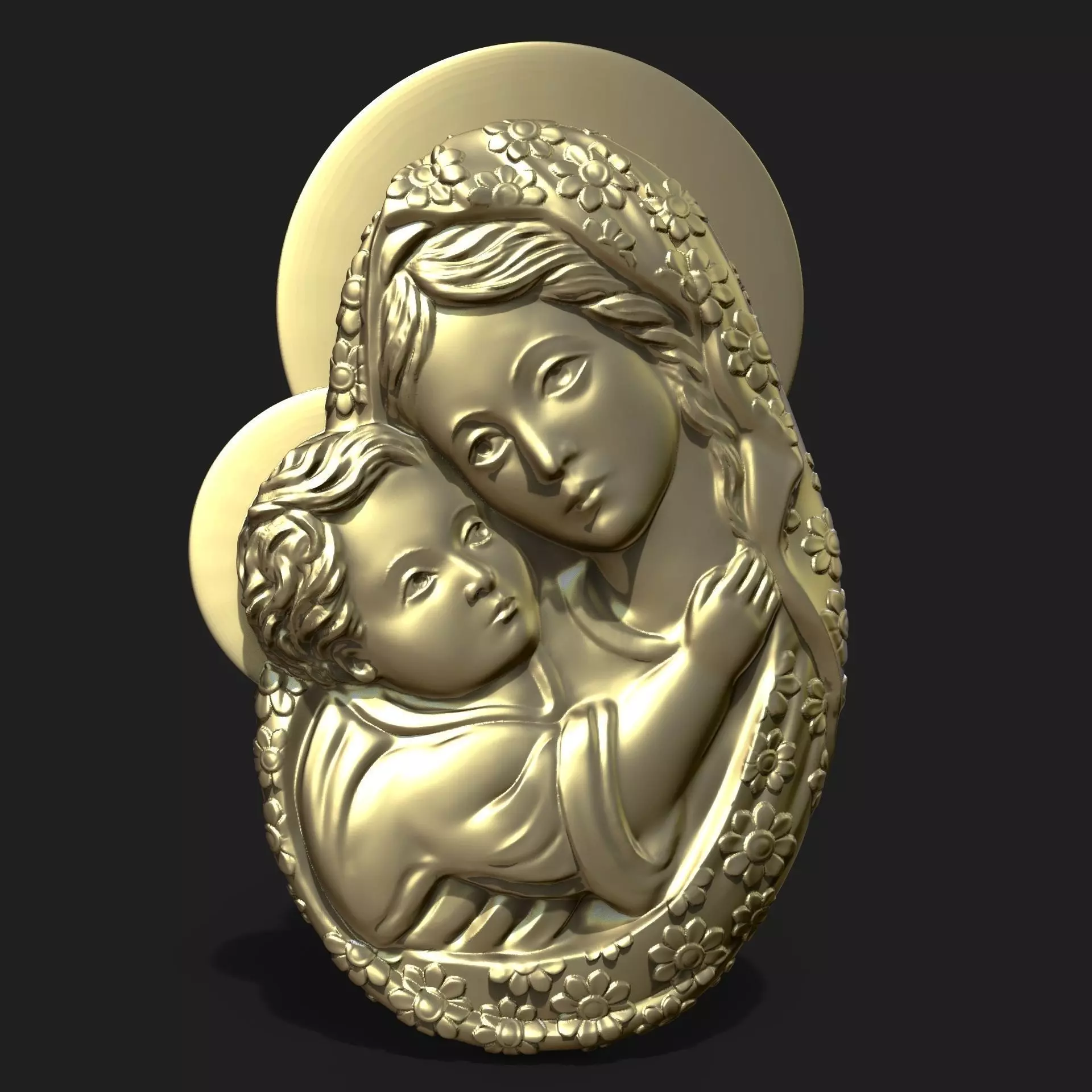 Mary and Jesus child pendant 3D print model_0