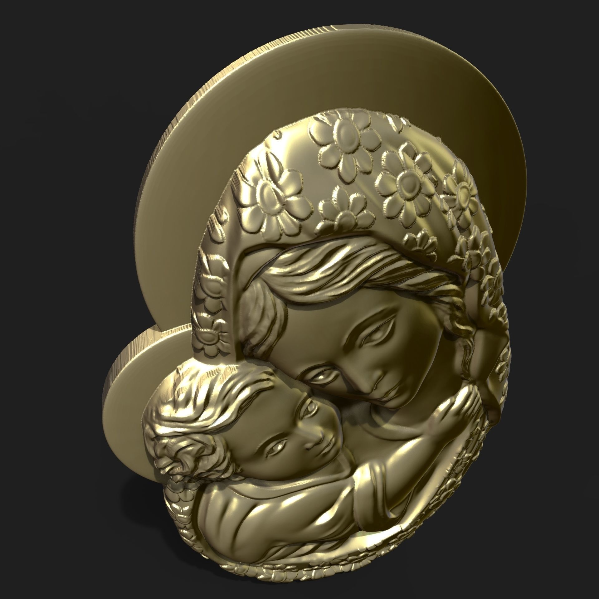 Mary and Jesus child pendant 3D print model_2
