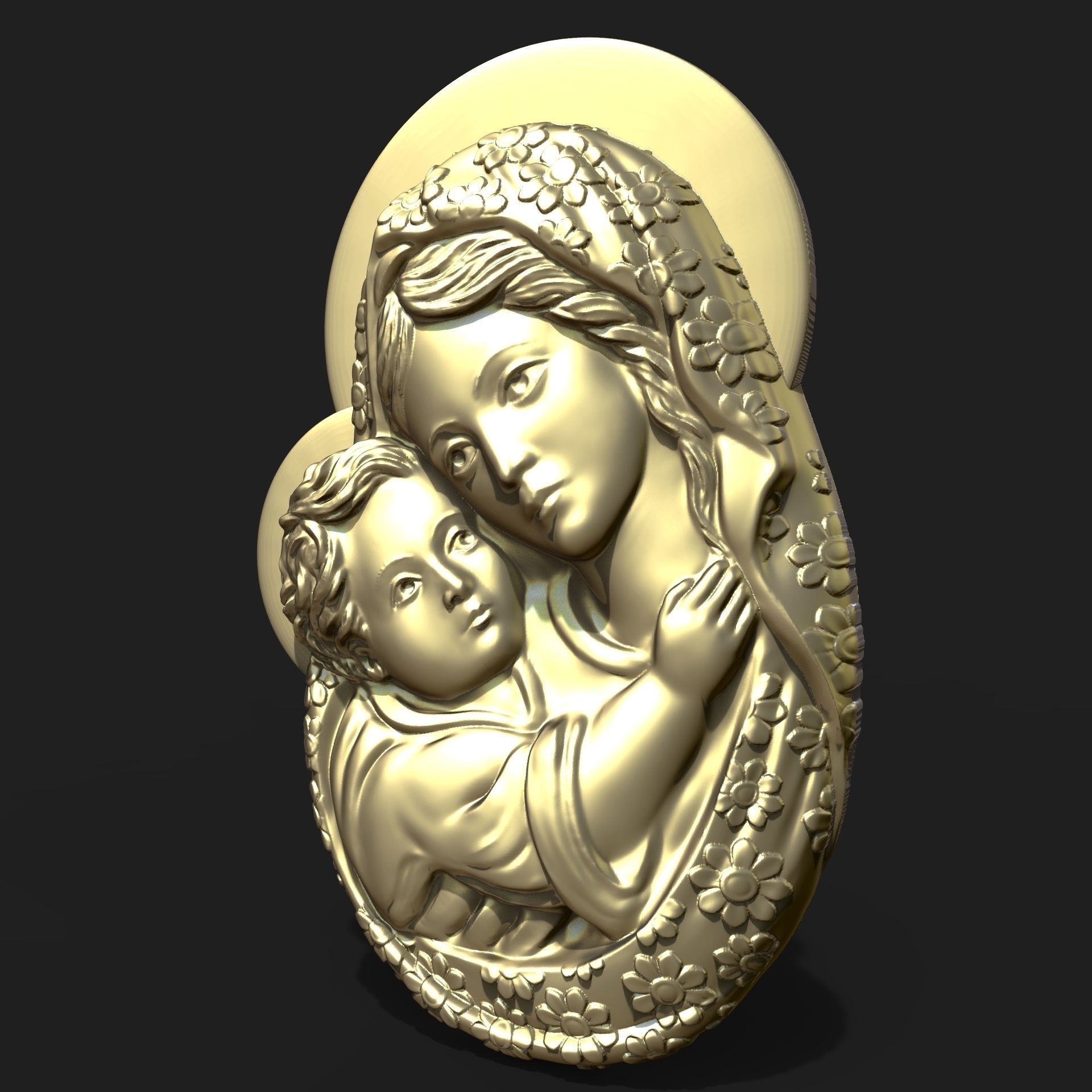 Mary and Jesus child pendant 3D print model_3