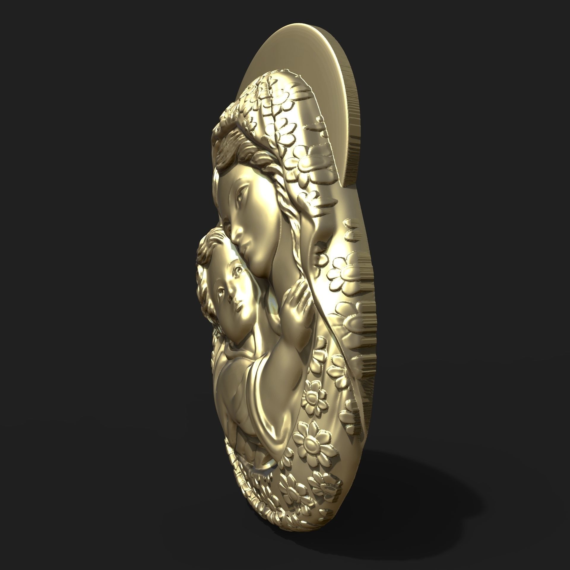 Mary and Jesus child pendant 3D print model_5