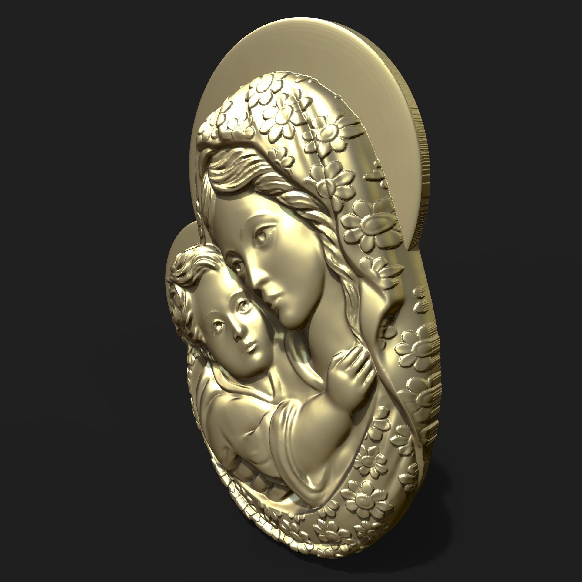 Mary and Jesus child pendant 3D print model_4