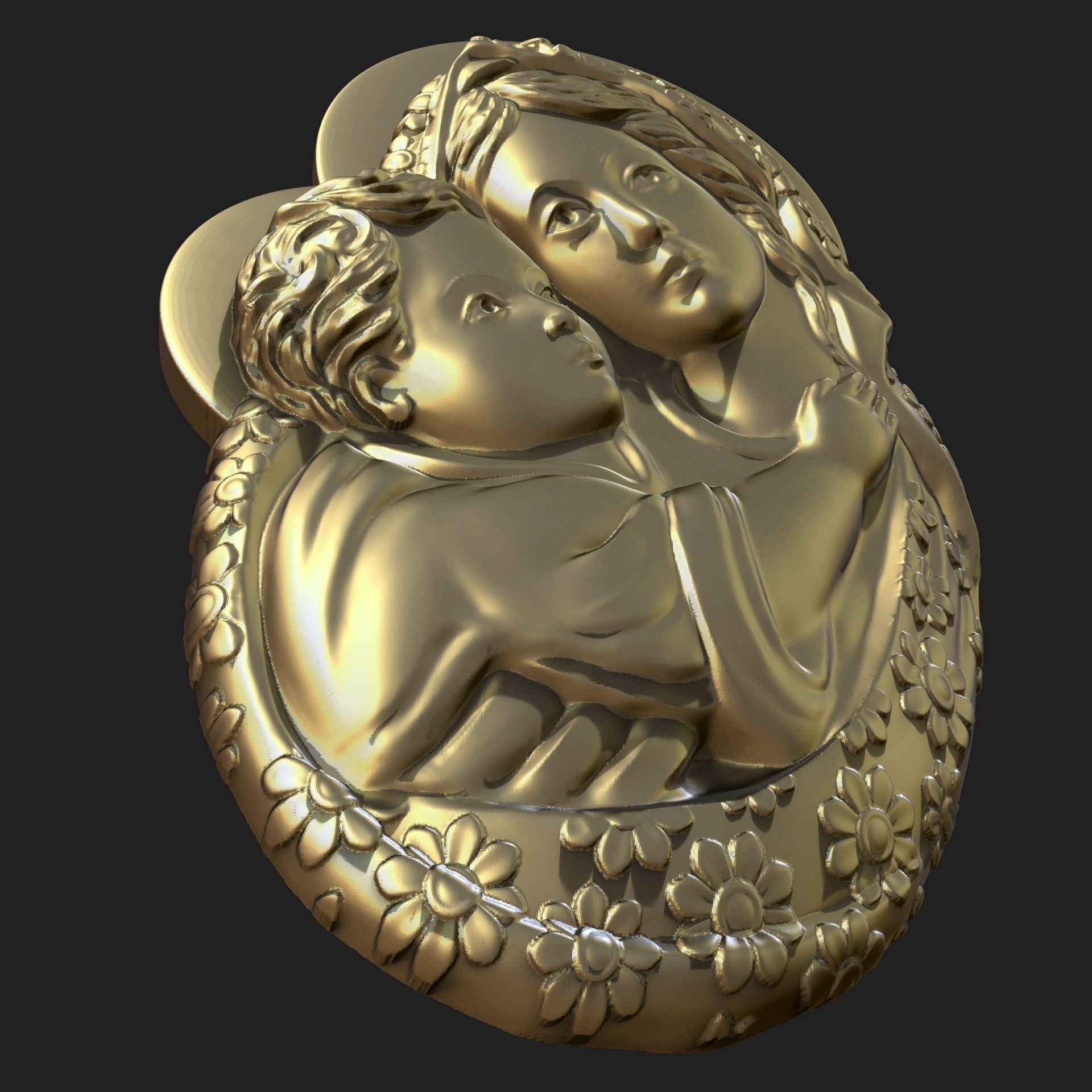 Mary and Jesus child pendant 3D print model_1