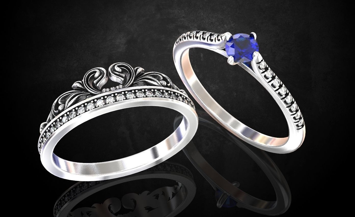 Ring with a crown in the form of a heart with stones stylish 260 3D print model_6