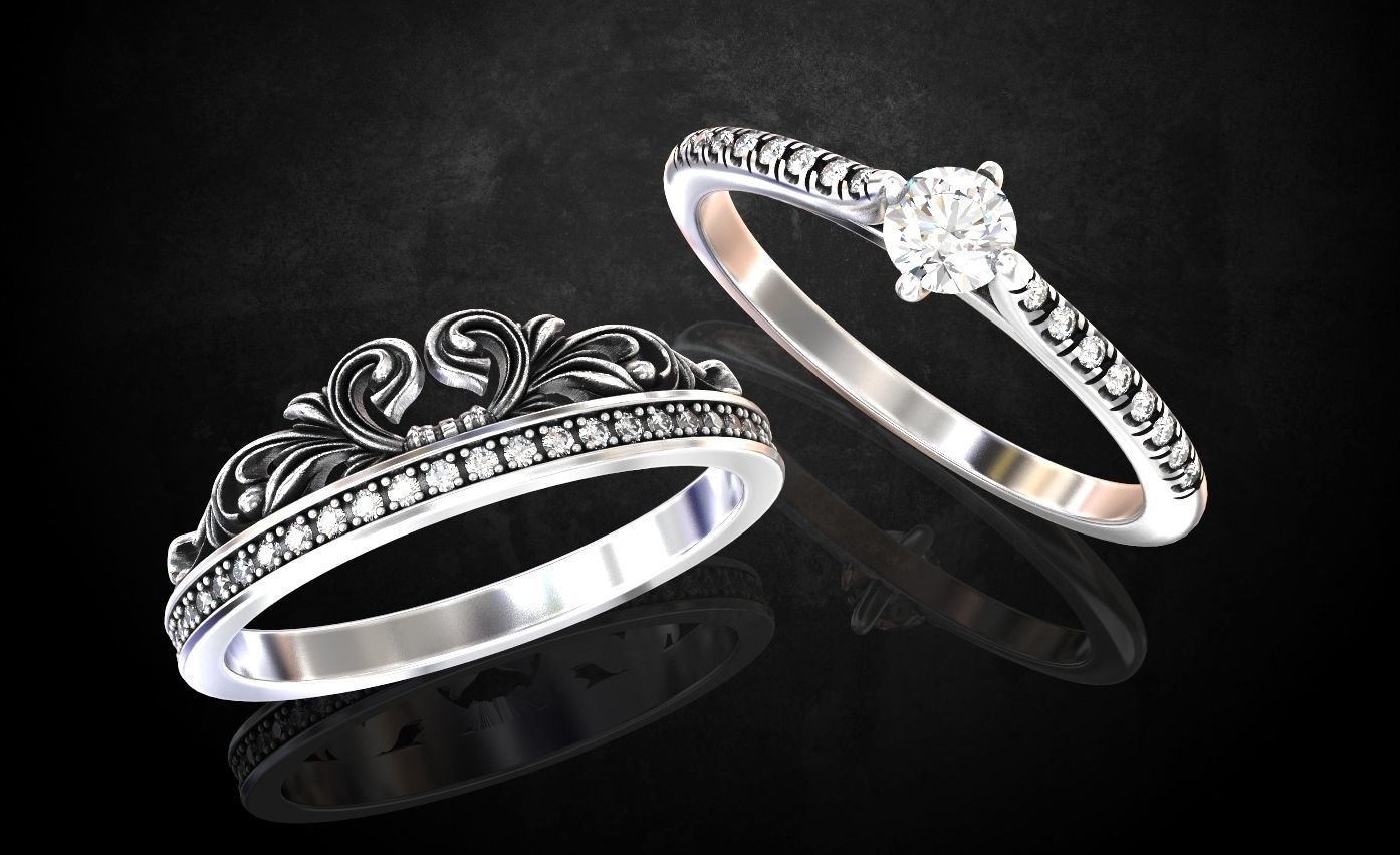 Ring with a crown in the form of a heart with stones stylish 260 3D print model_13