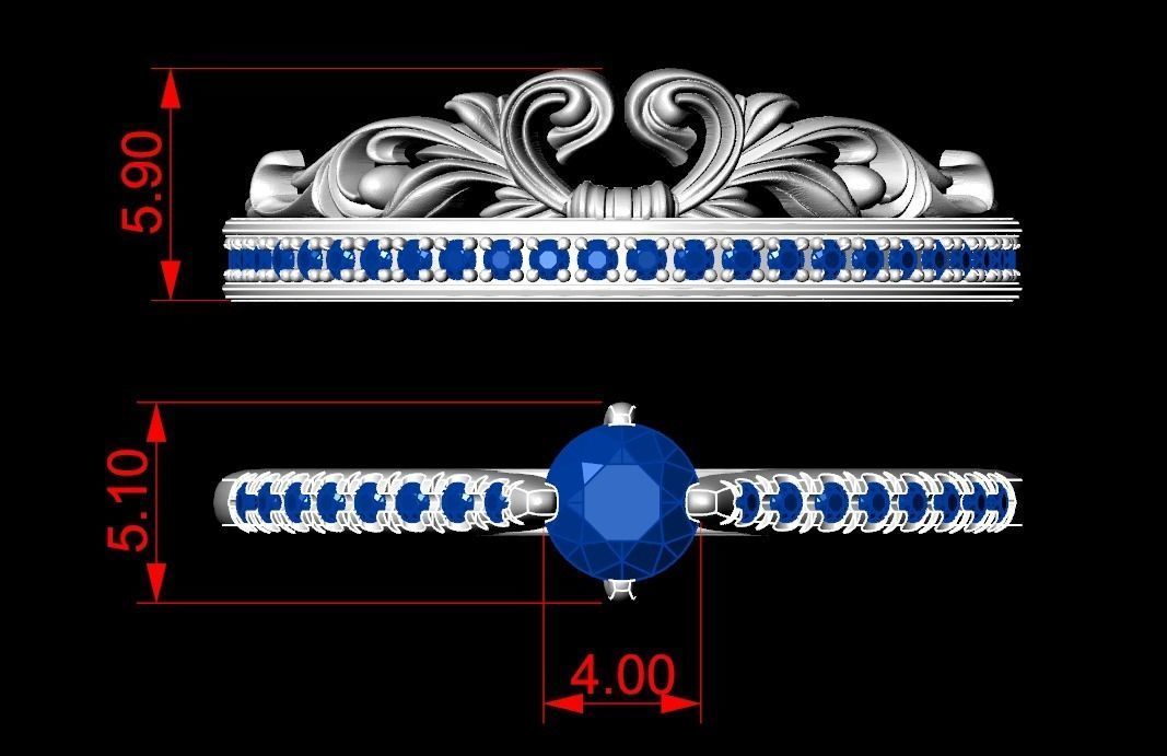 Ring with a crown in the form of a heart with stones stylish 260 3D print model_23